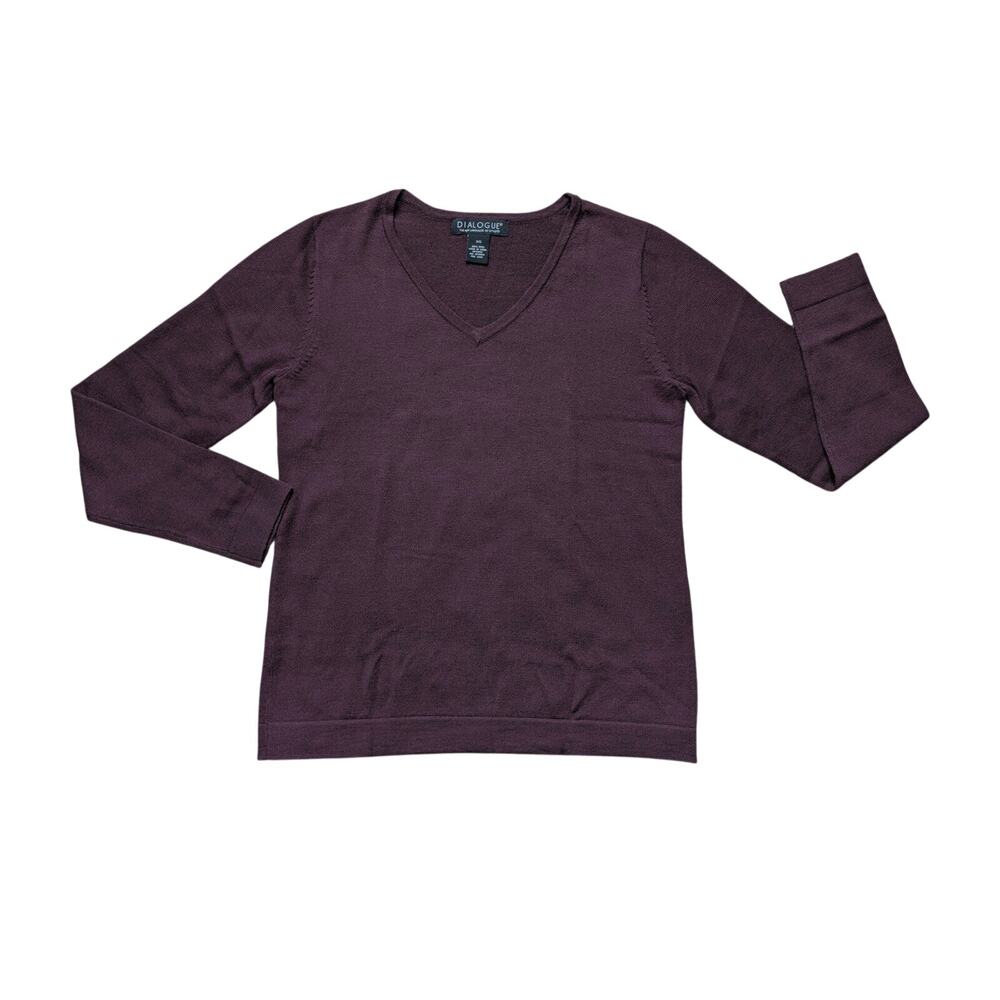 Dialogue V-Neck 100% Wool V-Neck Sweater Women XS Purple Plum Heritage Old Money